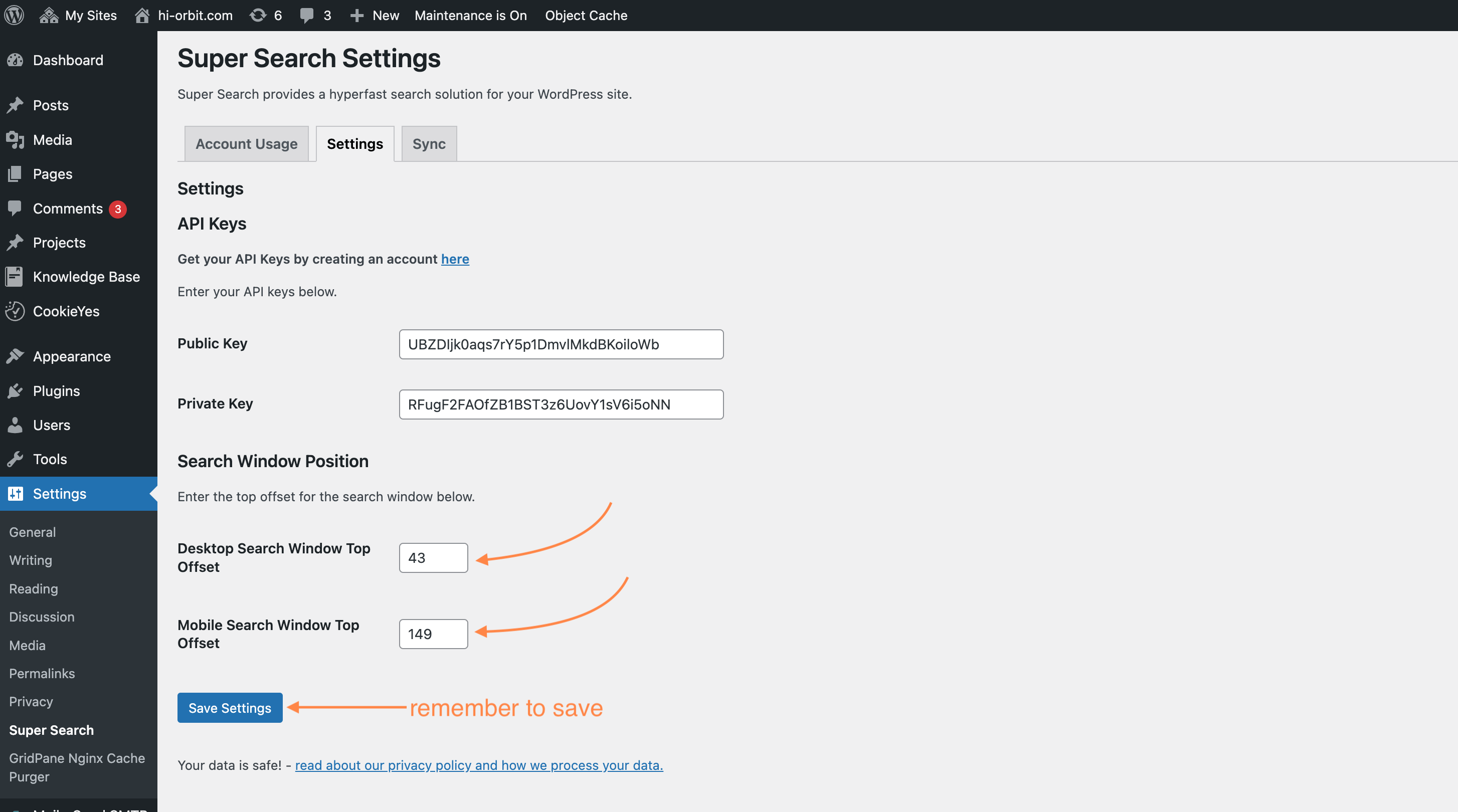 super search settings - search window offset